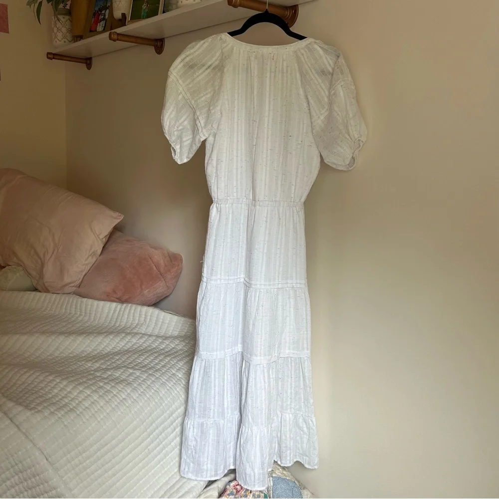 Betsey Johnson Spectator White Maxi Dress Sz XS Puff Sleeves w/colorful Speckles